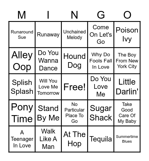 Sock Hop Bingo 2 Bingo Card
