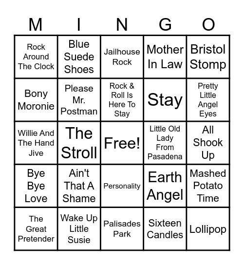 Sock Hop Bingo 3 Bingo Card