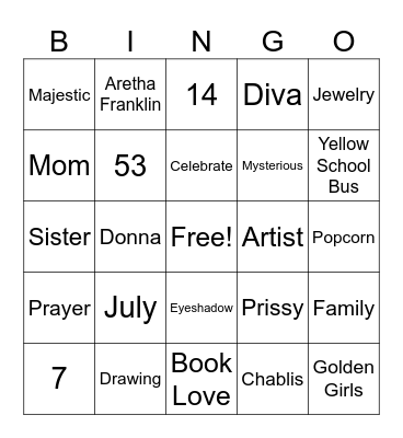 Donna's 70th Bingo Card