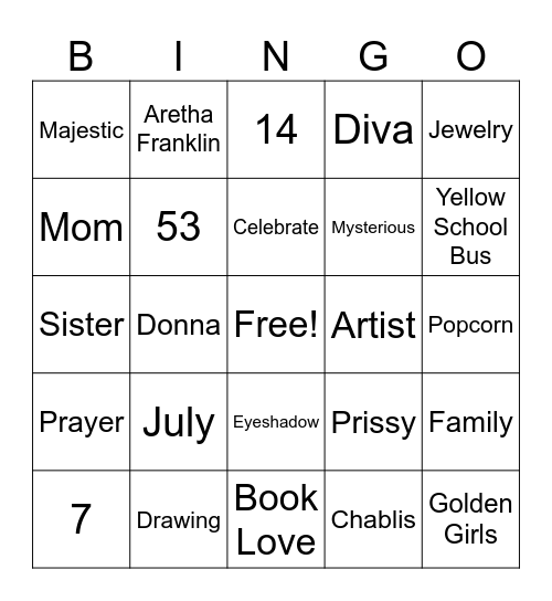 Donna's 70th Bingo Card