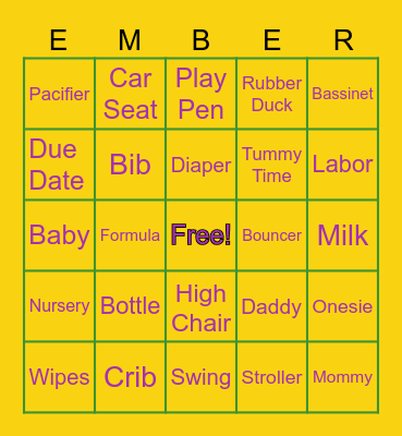 baby shower-ember Bingo Card