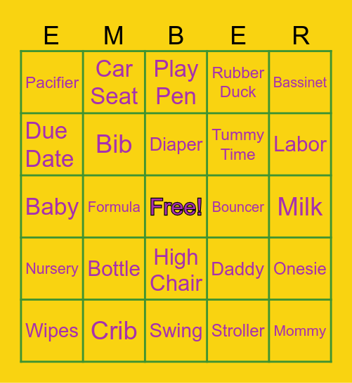 baby shower-ember Bingo Card