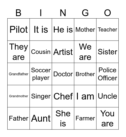 Vocabulary Unit 1 Bingo Card