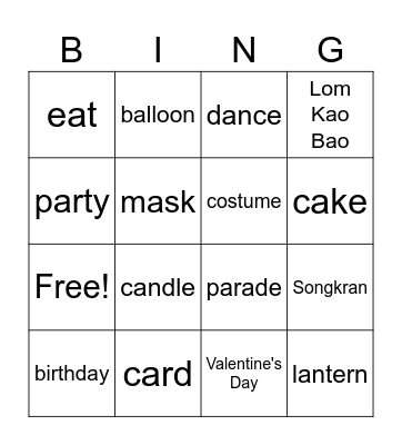 Festival Bingo Card