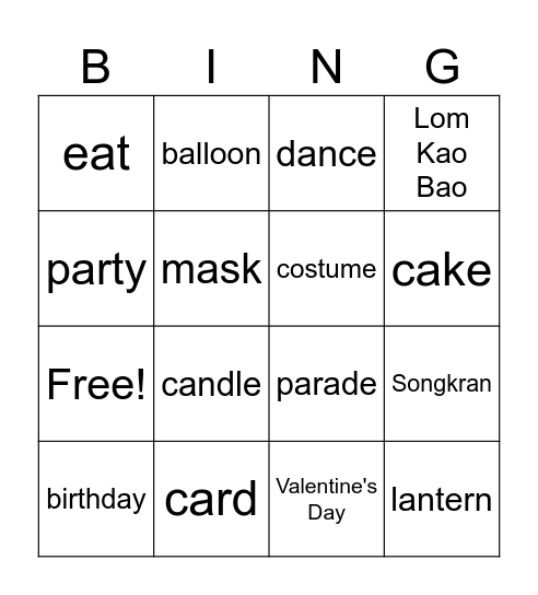 Festival Bingo Card