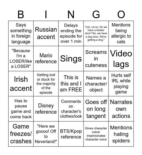 DevinCrystie BINGO Card Bingo Card