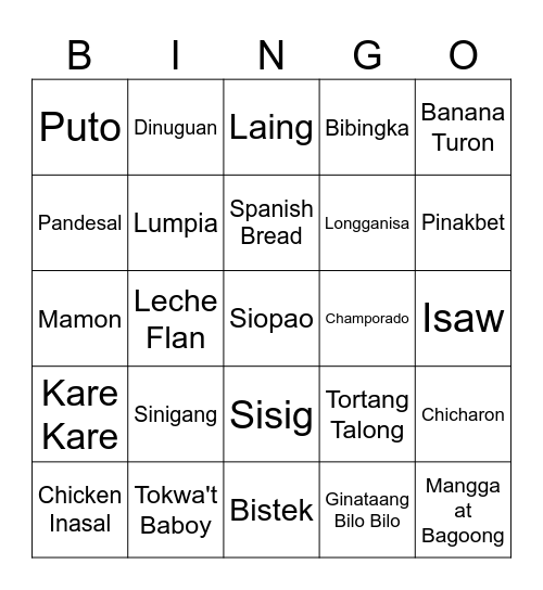 Philippines Bingo Card