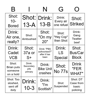 PD Drinking Night 30/06 Bingo Card