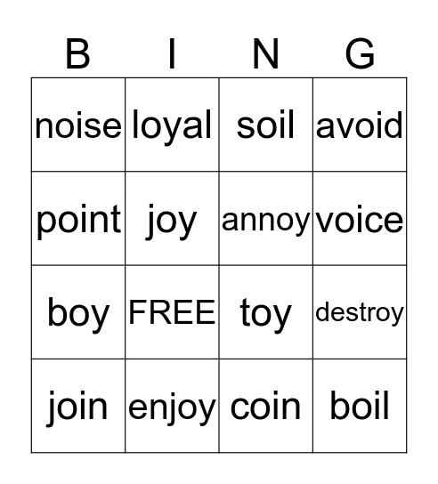 Spelling Bingo Card