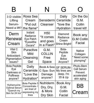 Love Your G.M. Collin Skincare Bingo Card