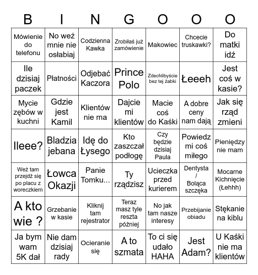 Praca w Pokusie be like: Bingo Card