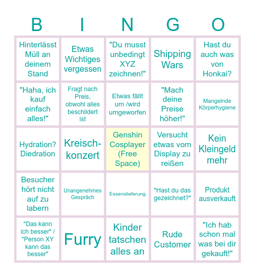jolly's Artist Alley Bingo Karte Bingo Card