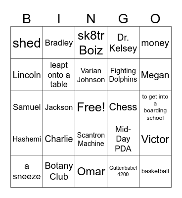 The Great Greene Heist Bingo Card
