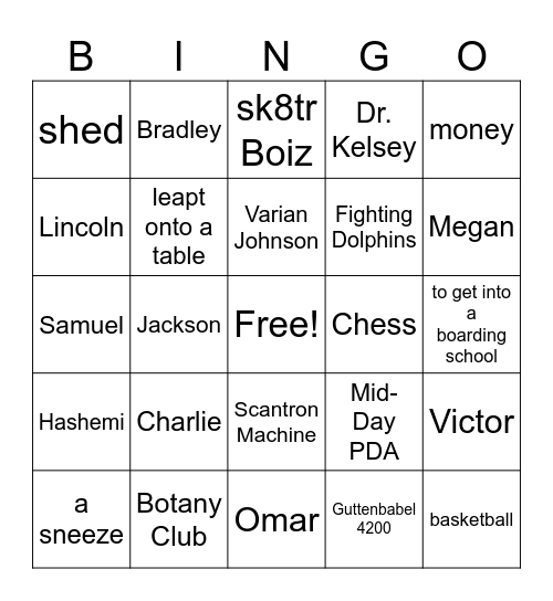 The Great Greene Heist Bingo Card