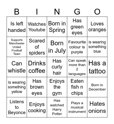 Find someone who bingo Card