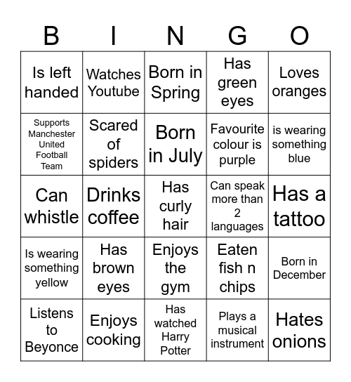 Find someone who bingo Card