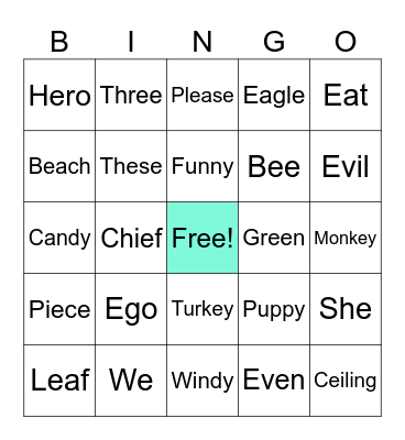 Long Vowel E Bingo Card