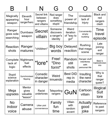 Power rangers Dino thunder Bingo Card