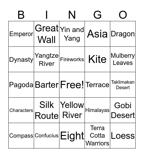 CHINA Bingo Card