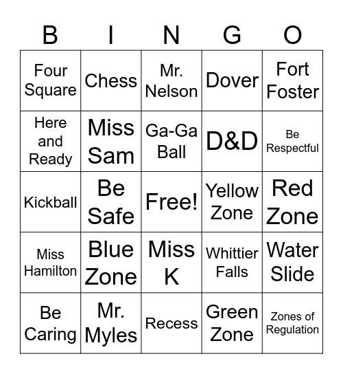 SOCC Summer Camp Bingo Card