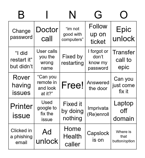 Help Deack Bingo Card