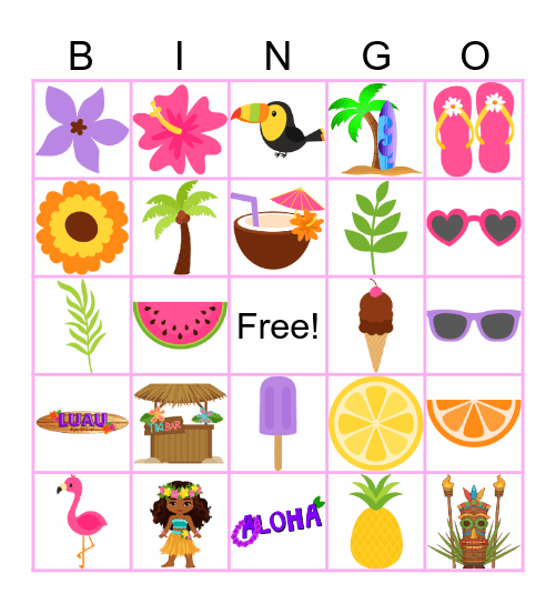 Jenkins Family Luau Bingo Card