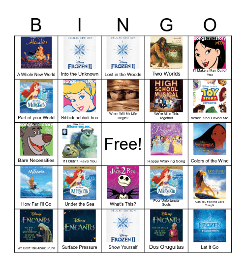 Disney Music Bingo MC Bingo Card