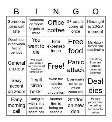 Law Firm Bingo Card