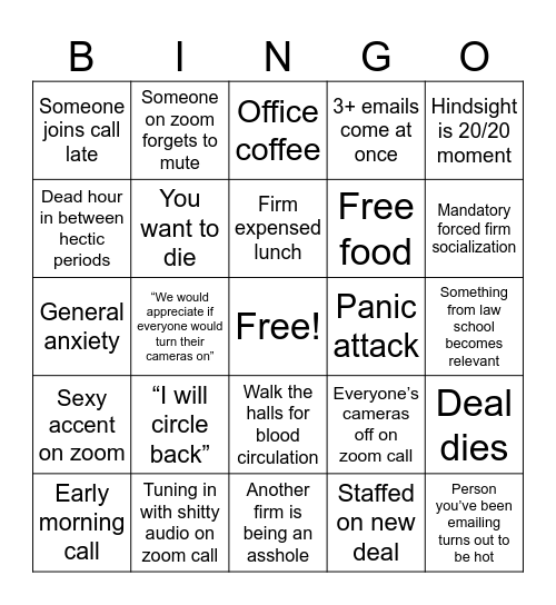 Law Firm Bingo Card