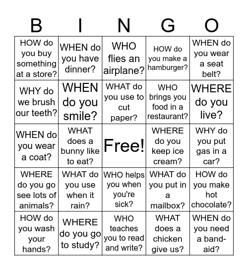 WH-QUESTIONS Bingo Card