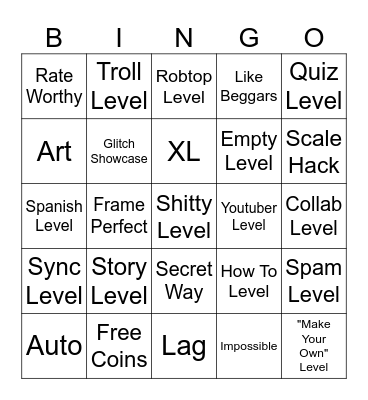 Recent Tab Geometry Dash Bingo Card