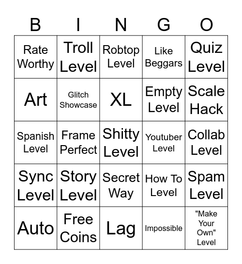 Recent Tab Geometry Dash Bingo Card