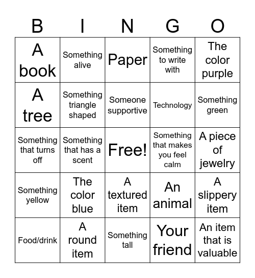 Mindfulness Bingo Card