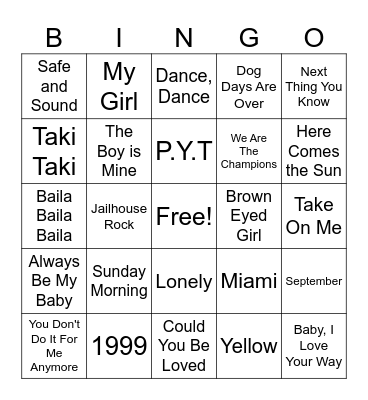 Music Bingo Card