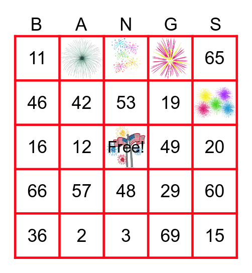 FIREWORK Bingo Card