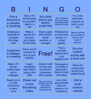 Social Wellness Bingo! Bingo Card
