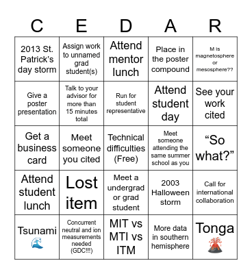 CEDAR BINGO Card