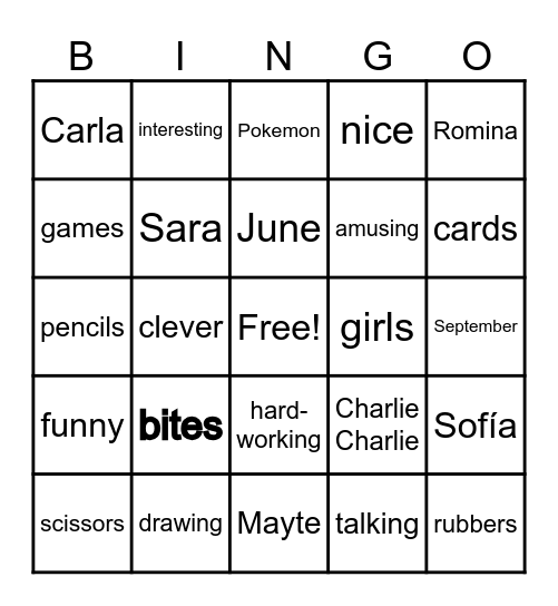 MY FAVOURITE CLASS Bingo Card