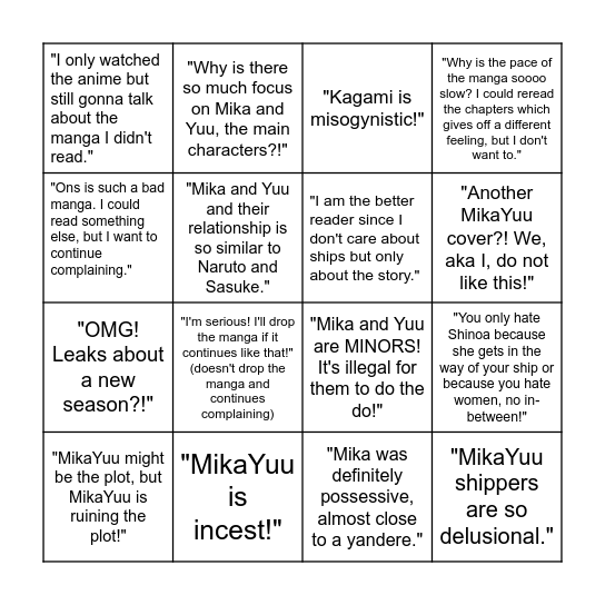 Ons Monthly Discourse Bingo Card