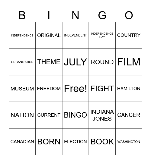 Untitled Bingo Card