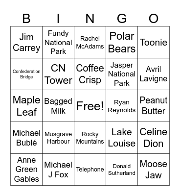 Canadian Themed Bingo Card