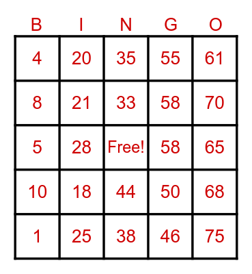 TKS BINGO BONANZA Bingo Card
