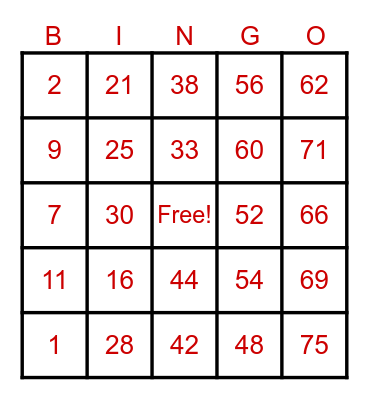 TKS BINGO BONANZA Bingo Card