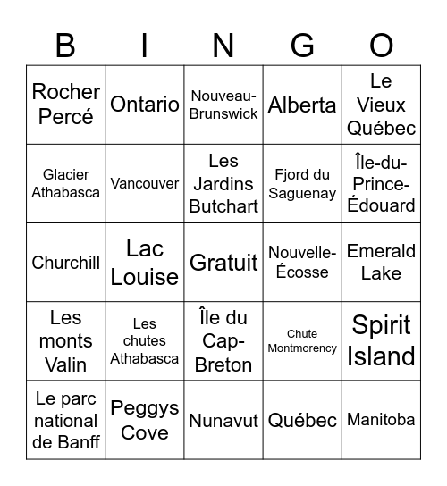 À la découverte du Canada Bingo Card