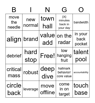 Corporate Bingo Card