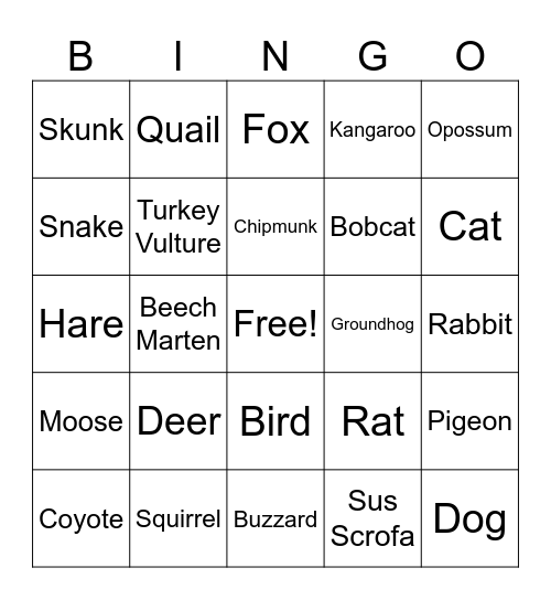 Blake & Steph- Roadkill Overkill Bingo Card