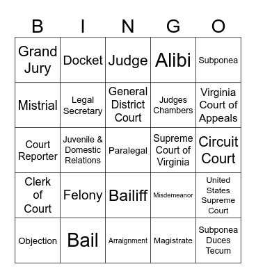 Mock Trial Bingo Card
