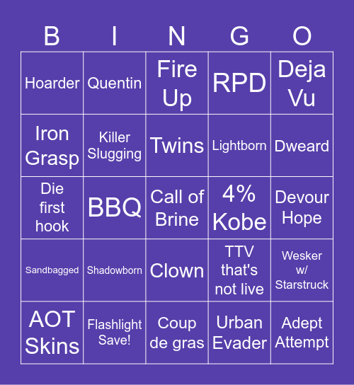 Dead by Daylight Bingo Card