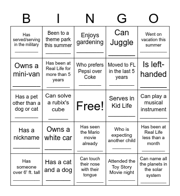 Find a family who.. Bingo Card