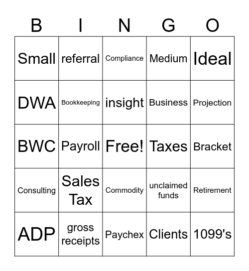 DWA Tax Consultants Bingo Card